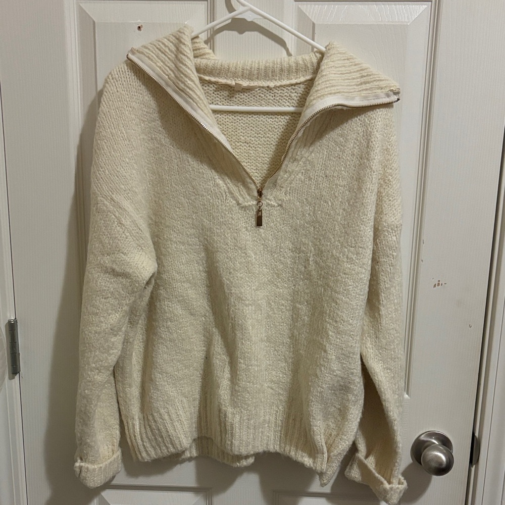Twenty Second Cream Knit Quarter-Zip Sweater